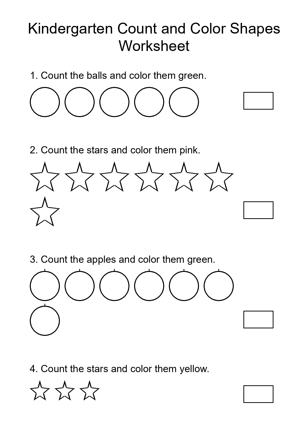 Kindergarten Count and Color Shapes Worksheet