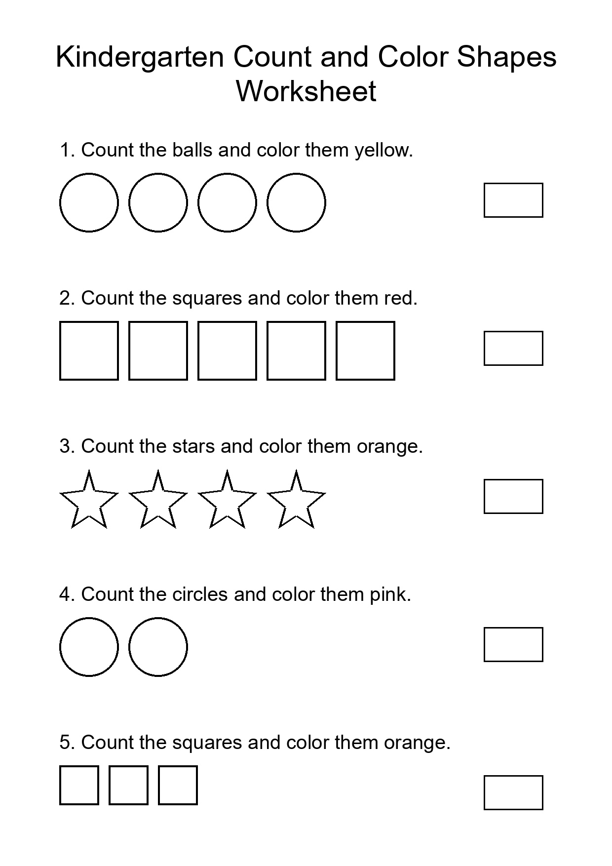 Kindergarten Count and Color Shapes Worksheet