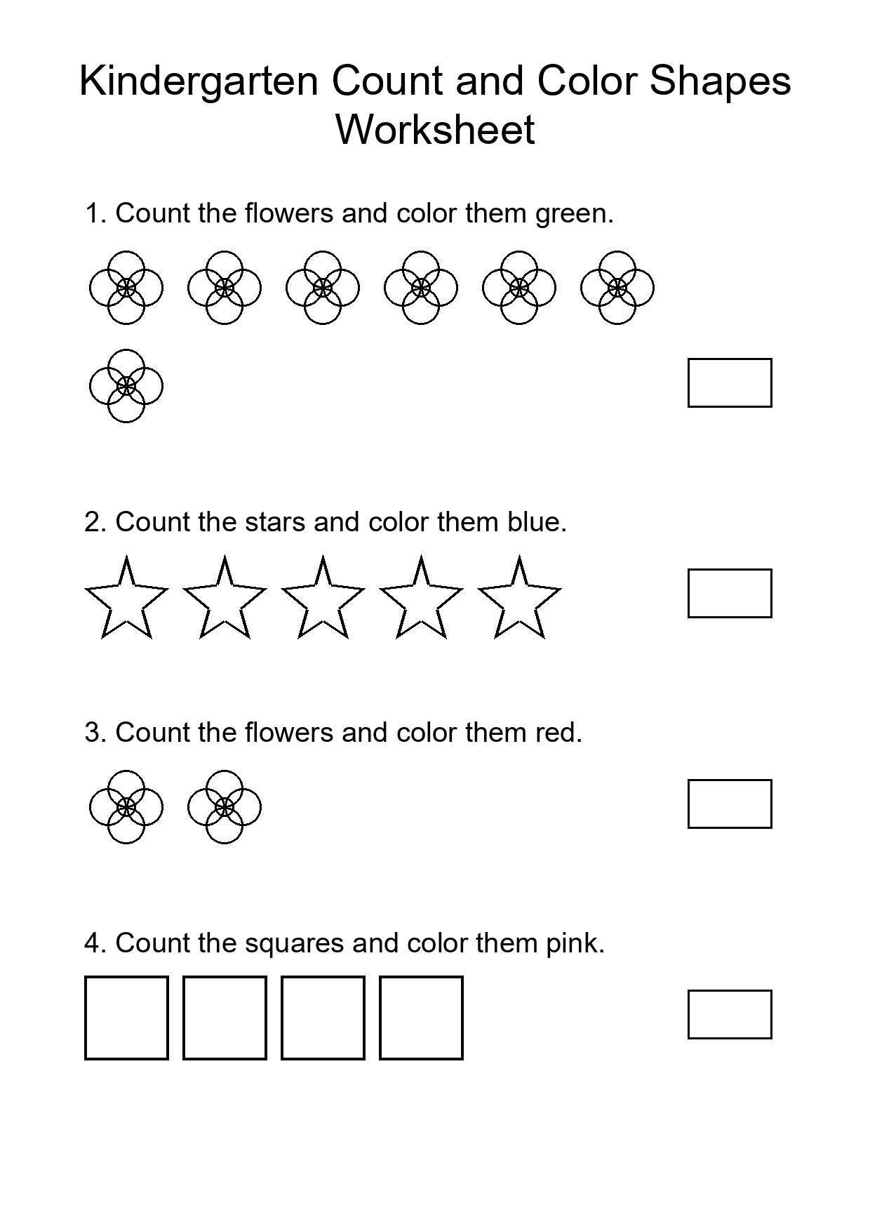 Kindergarten Count and Color Shapes Worksheet