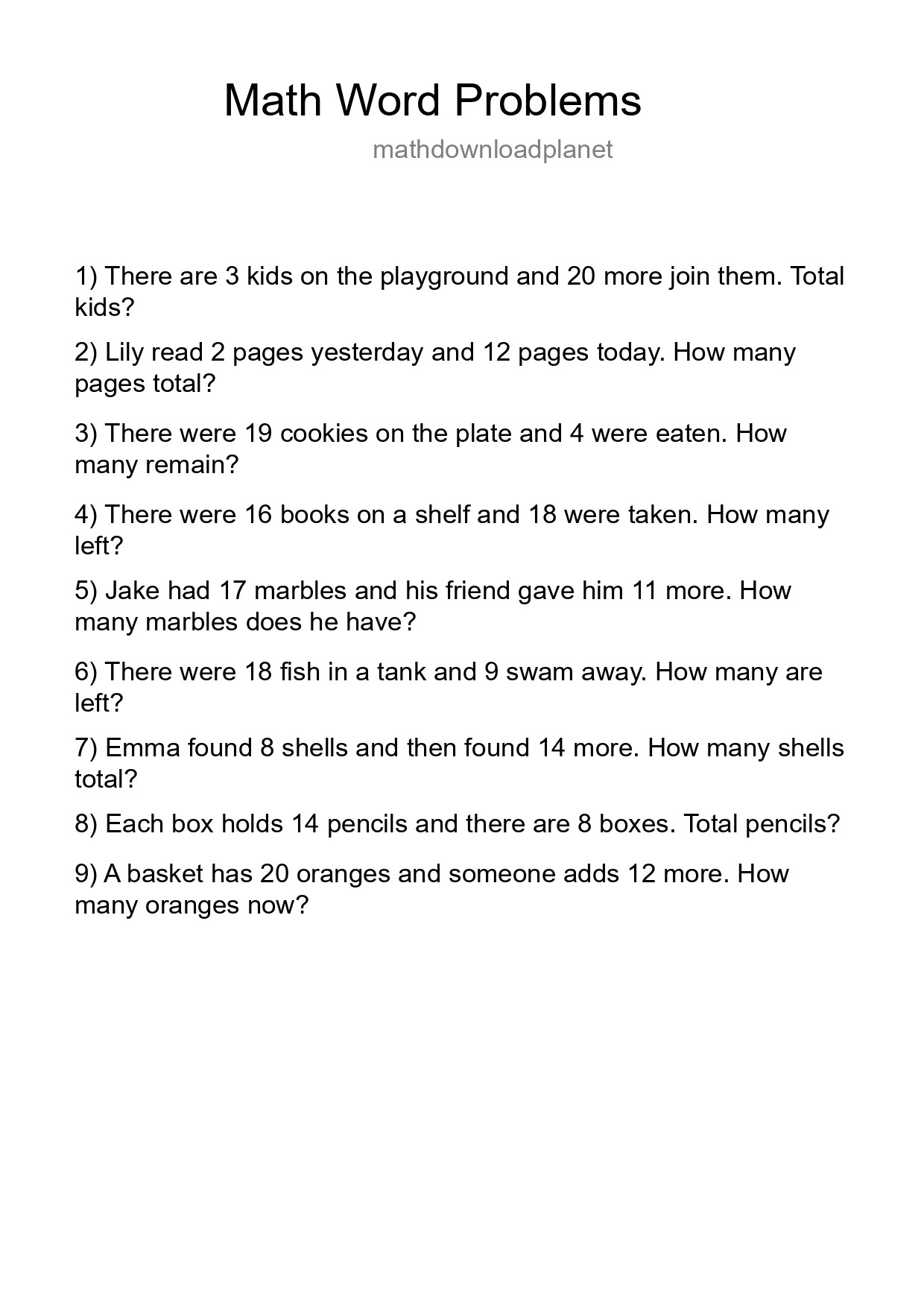 Math Word Problem Worksheet