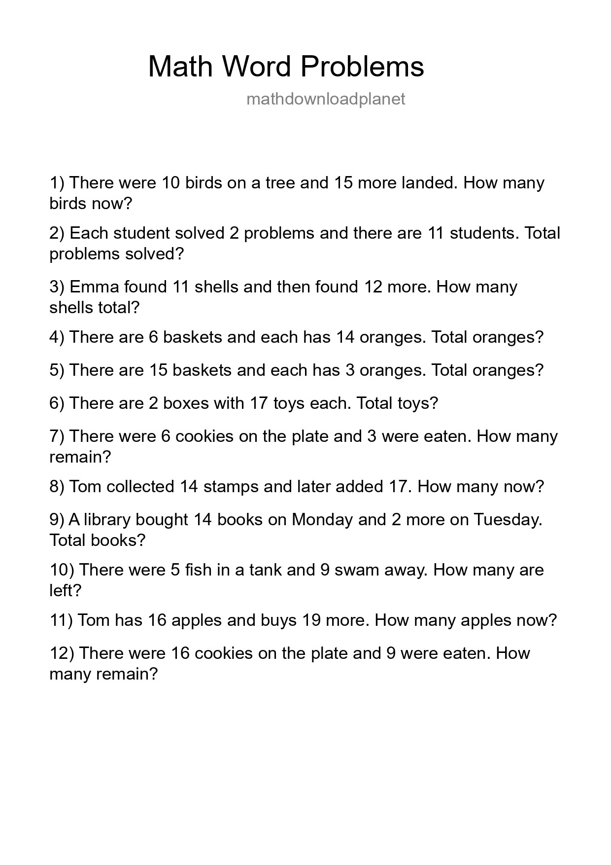 Math Word Problem Worksheet