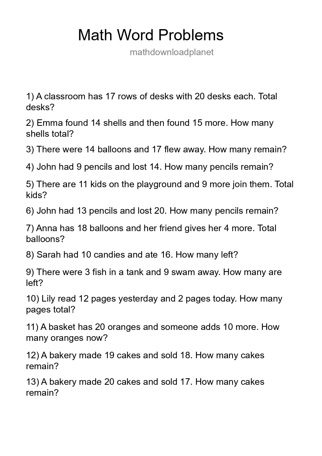 Math Word Problem Worksheet