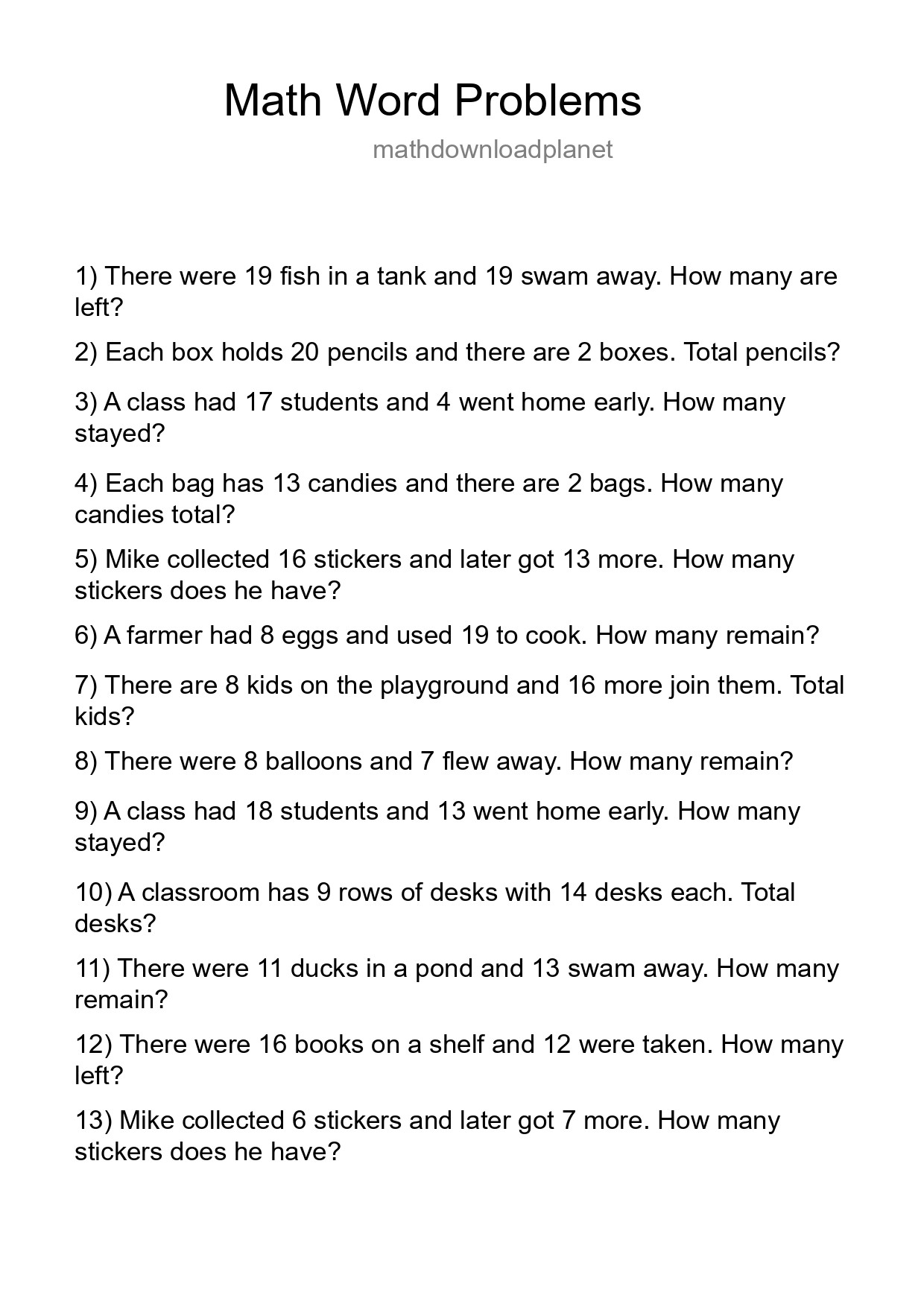 Math Word Problem Worksheet