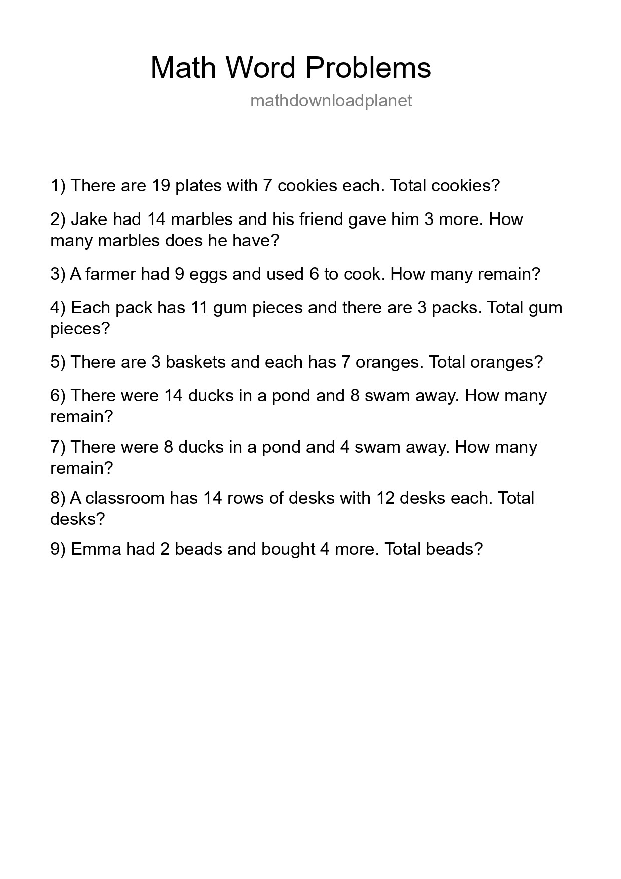 Math Word Problem Worksheet