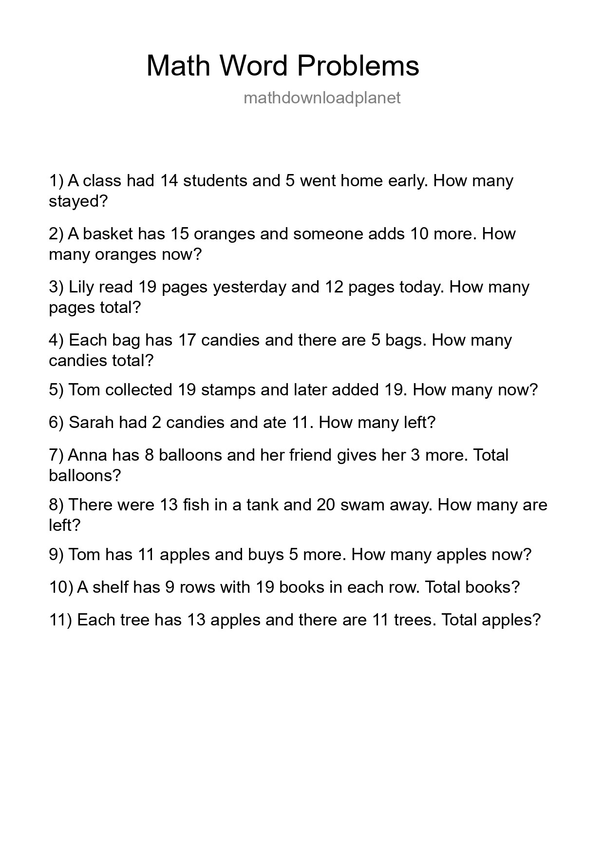 Math Word Problem Worksheet