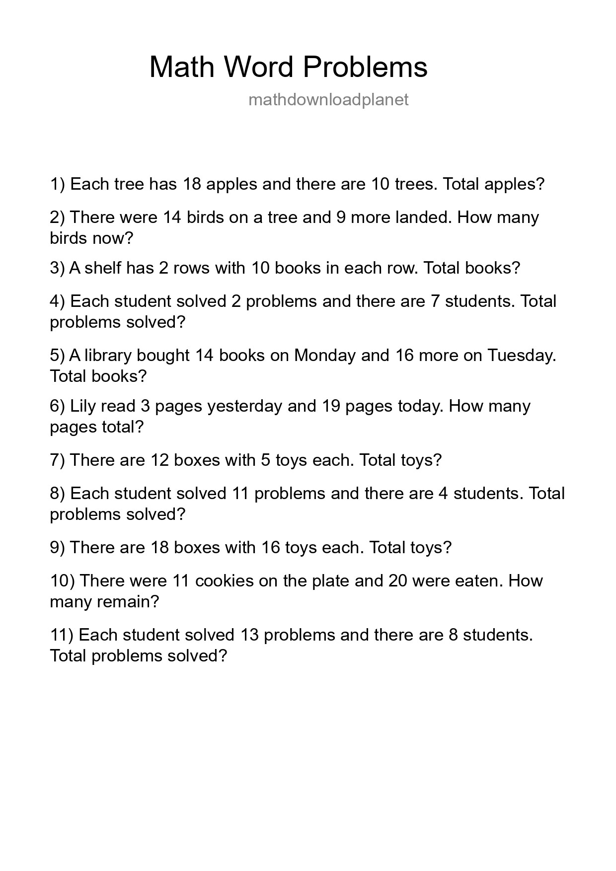 Math Word Problem Worksheet
