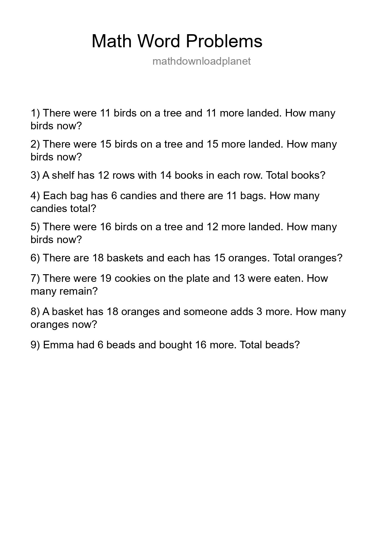 Math Word Problem Worksheet