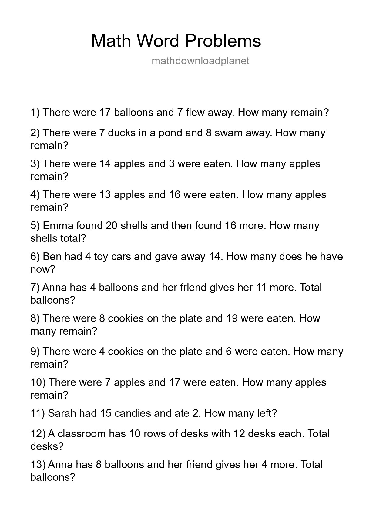 Math Word Problem Worksheet