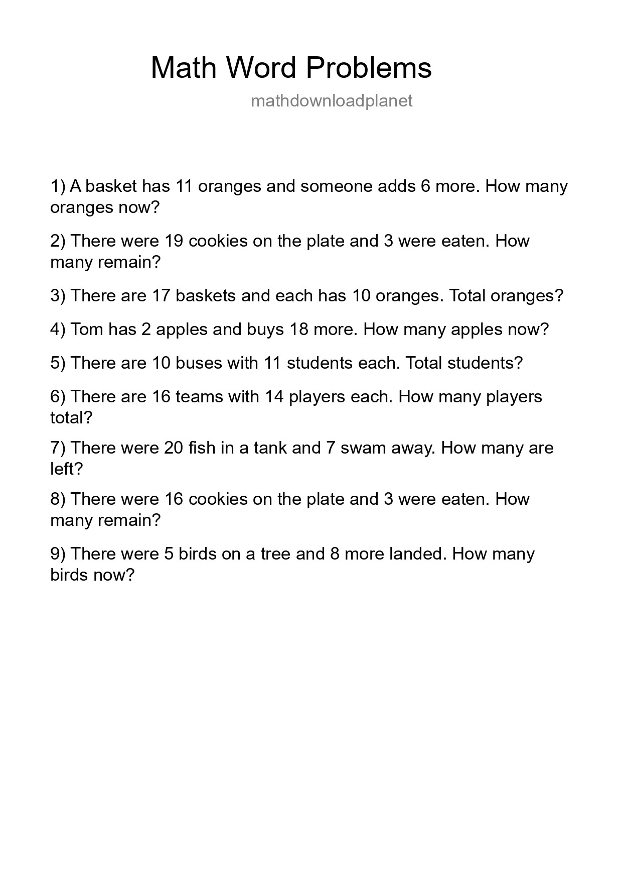 Math Word Problem Worksheet