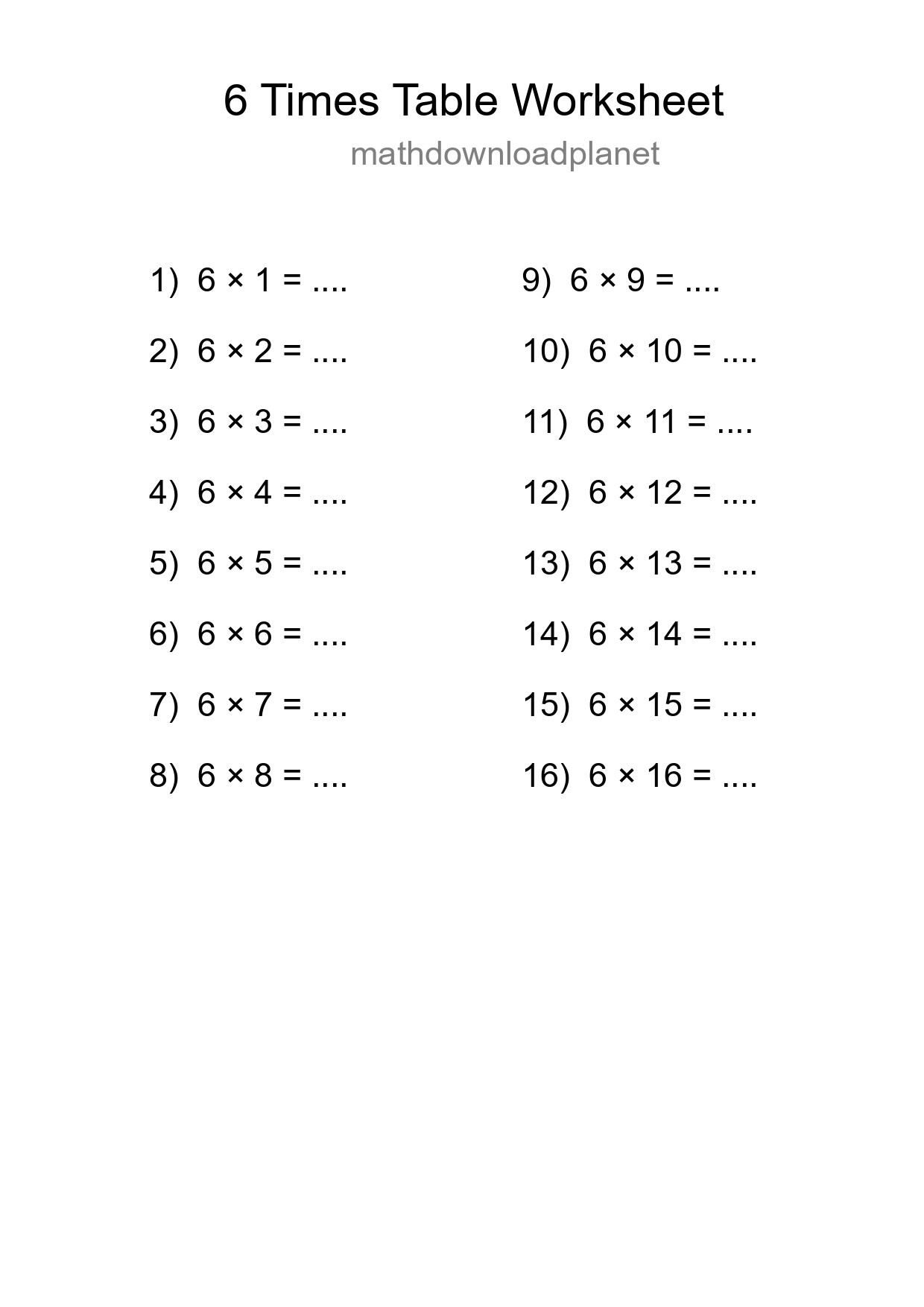 Printable 6 Times Table Worksheet For Grade 3 - Part 42