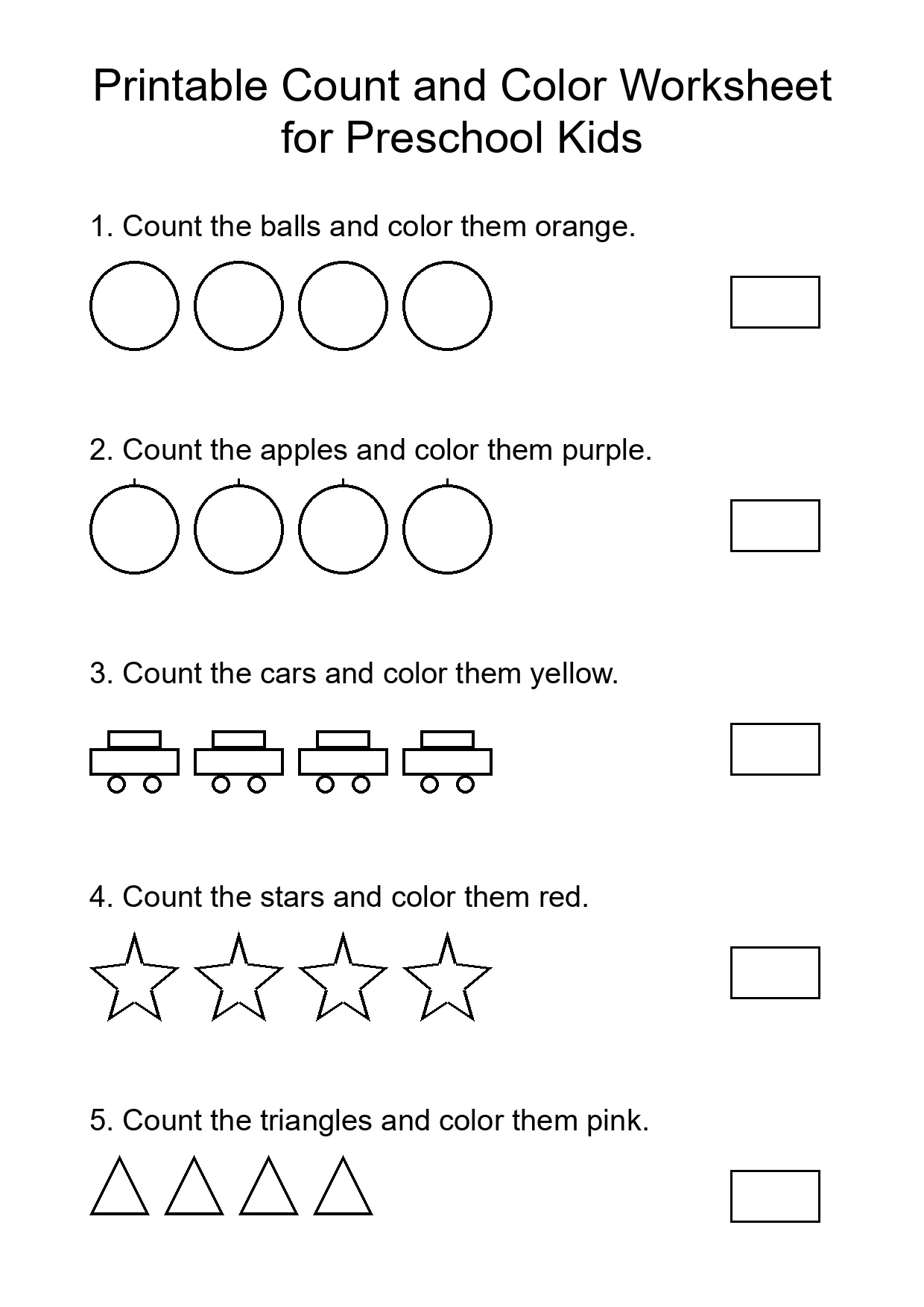 Printable Count and Color Worksheet for Preschool Kids