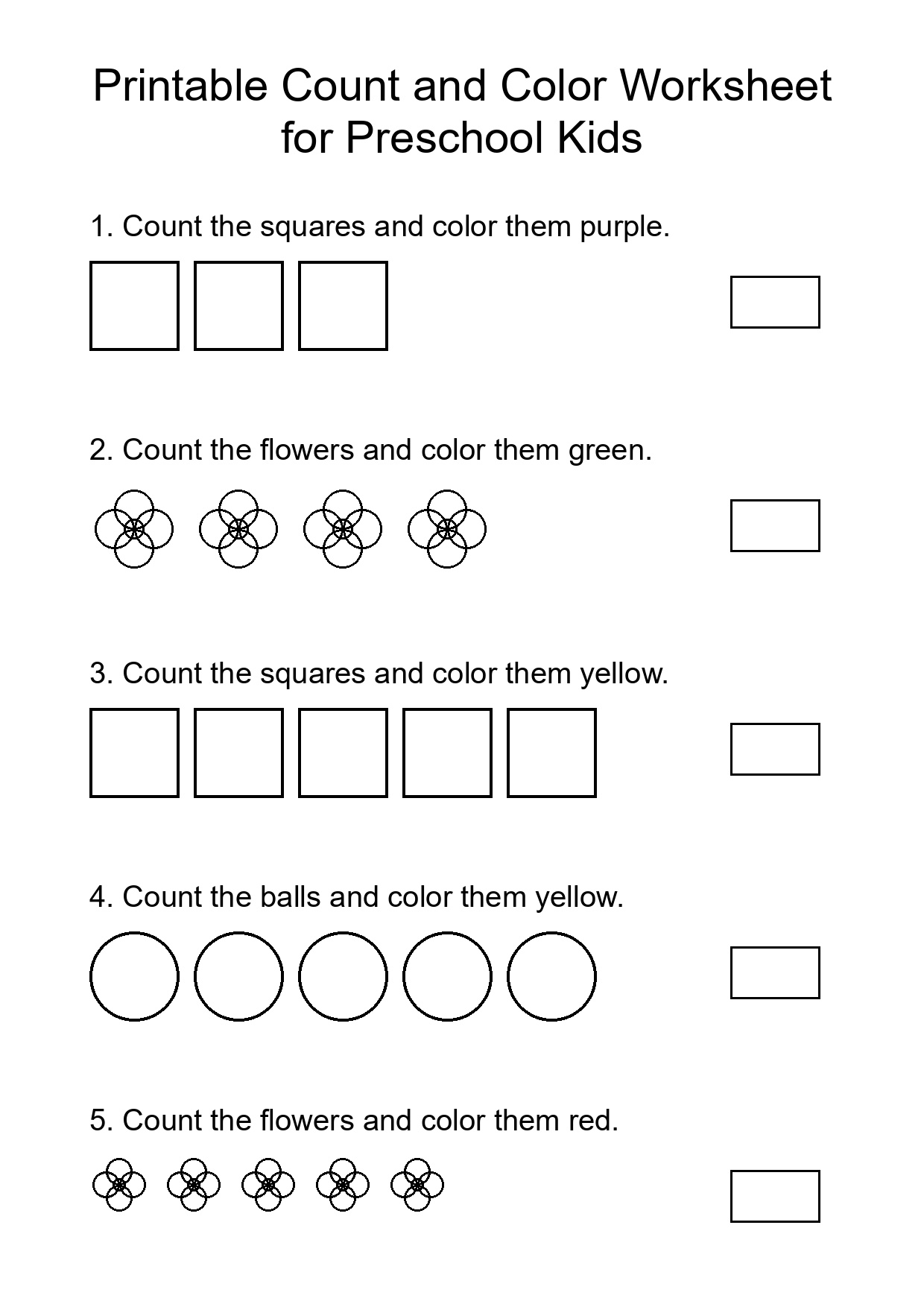 Printable Count and Color Worksheet for Preschool Kids