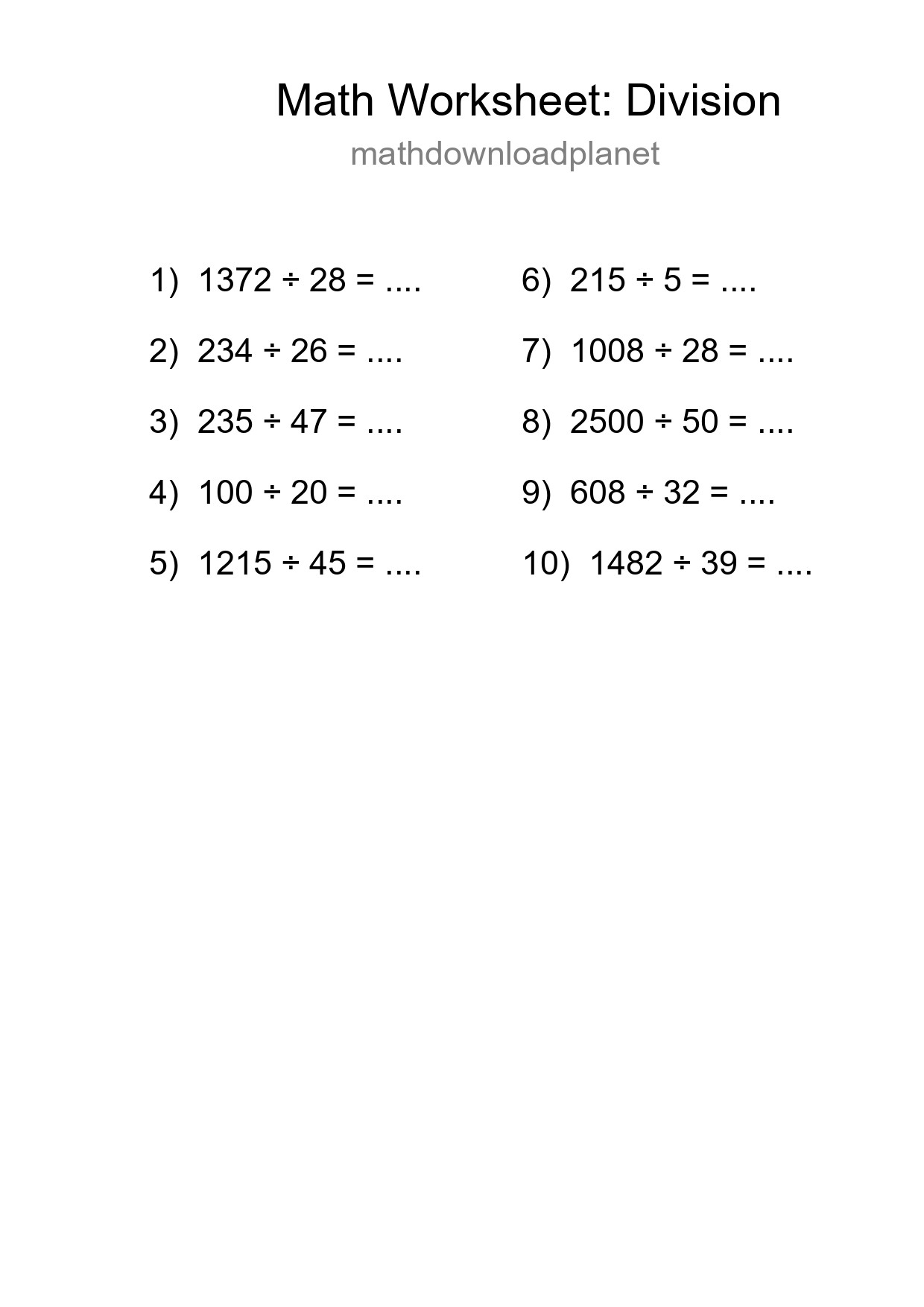 Printable Free 10 Division Math Worksheet For Grade 2 - Part 169