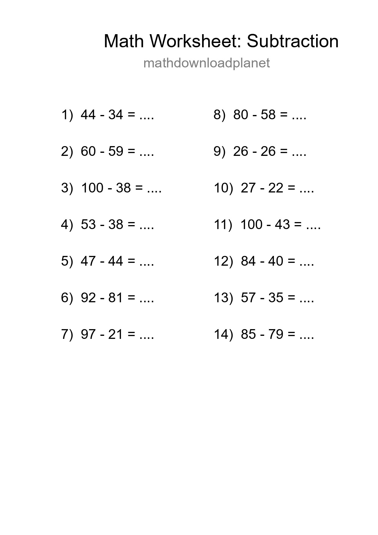 Printable Free 14 Subtraction Math Worksheet For Grade 3 - Part 195