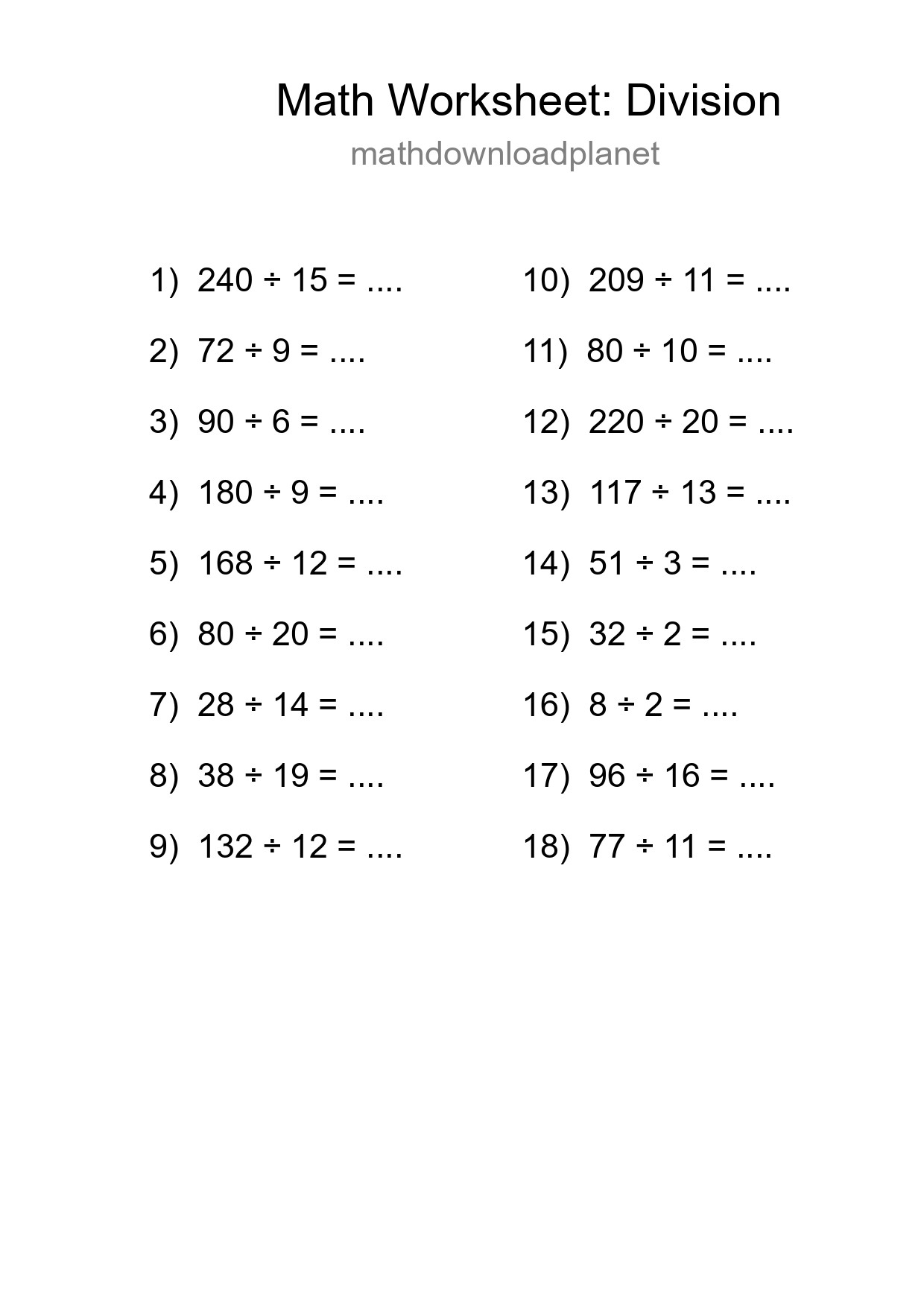 Printable Free 18 Division Math Worksheet For Grade 2 - Part 213
