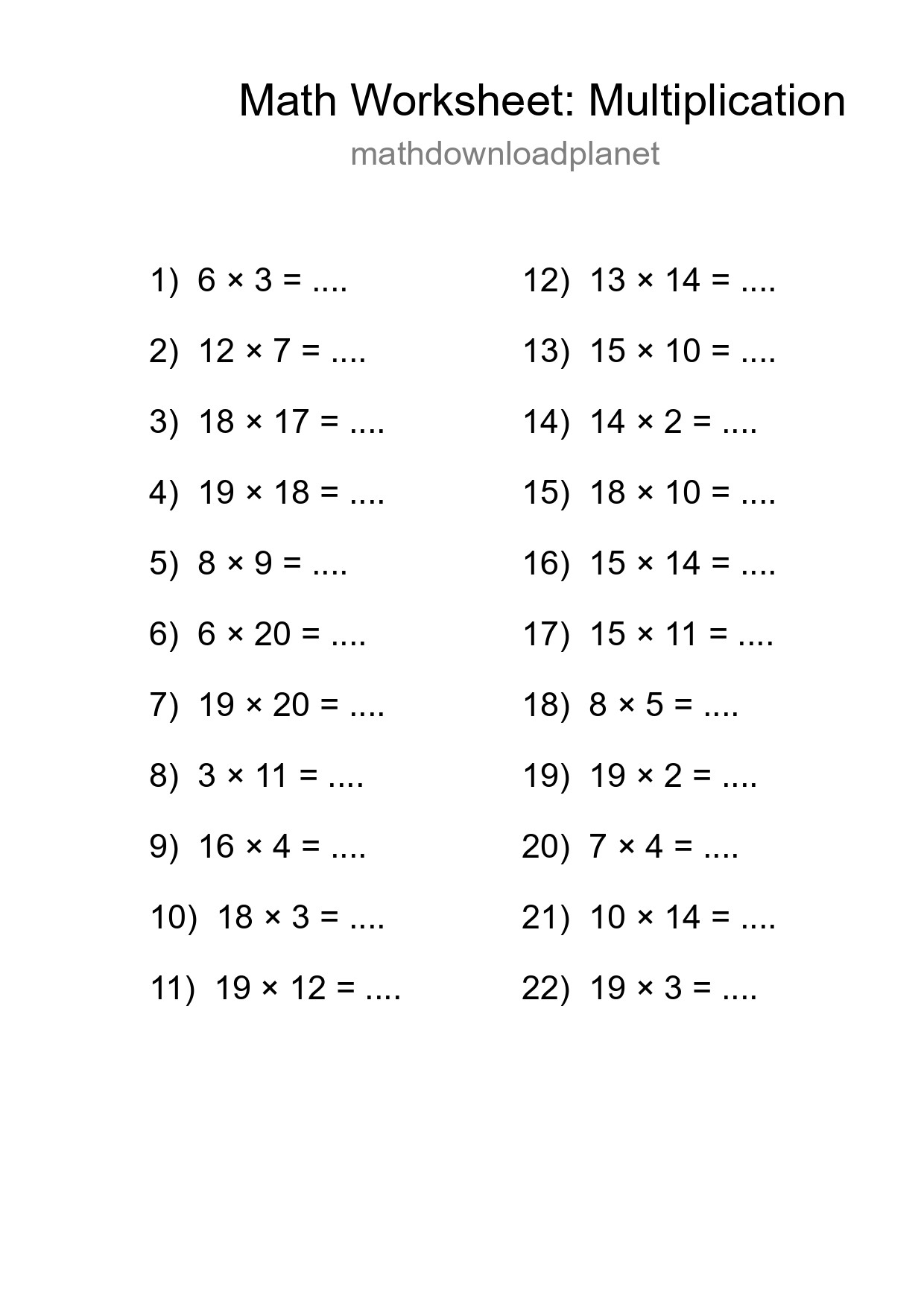 Printable Free 22 Multiplication Math Worksheet For Grade 2 - Part 293