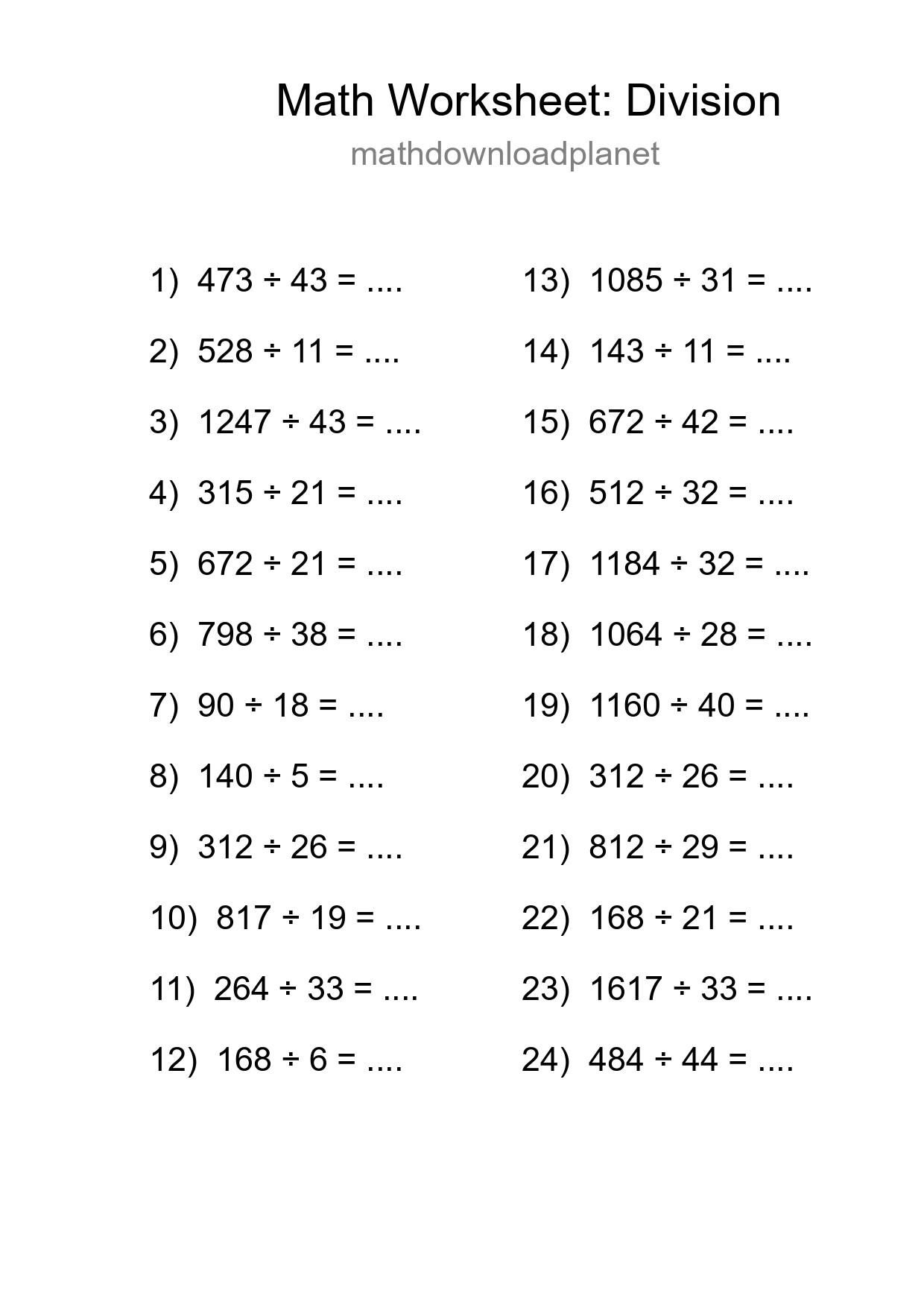 Printable Free 24 Division Math Worksheet For Grade 2 - Part 4