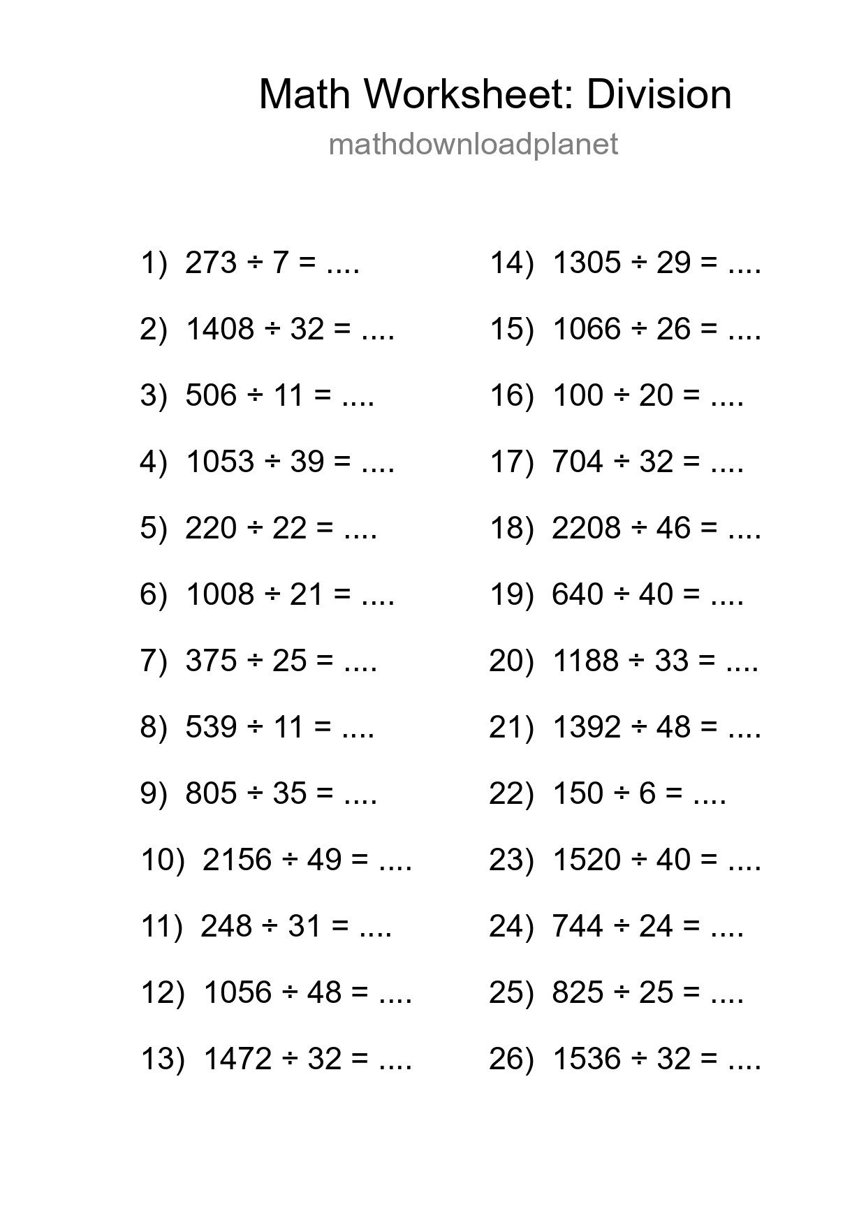 Printable Free 26 Division Math Worksheet For Grade 2 - Part 246