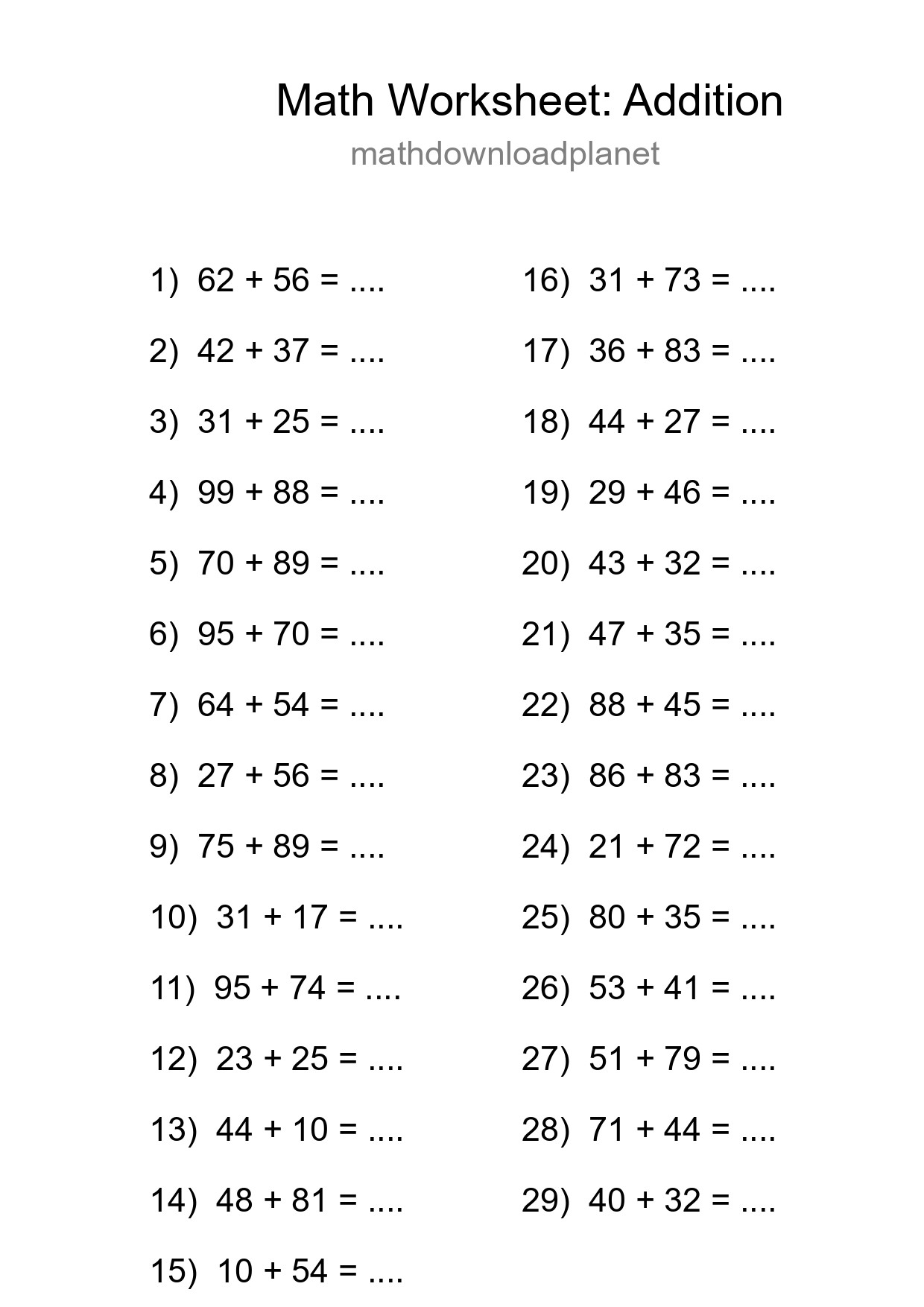 Printable Free 29 Addition Math Worksheet For Grade 3 - Part 89