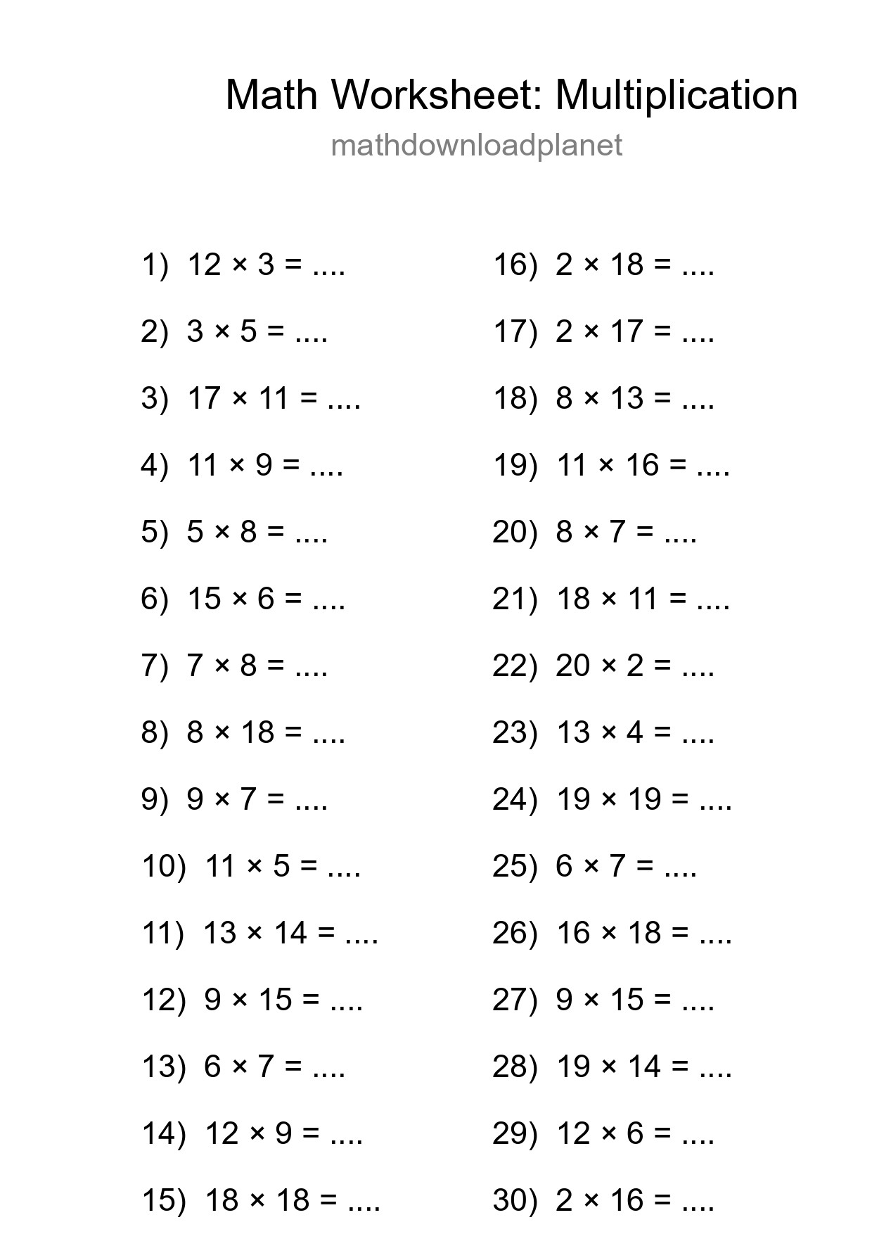 Printable Free 30 Multiplication Math Worksheet For Grade 2 - Part 7